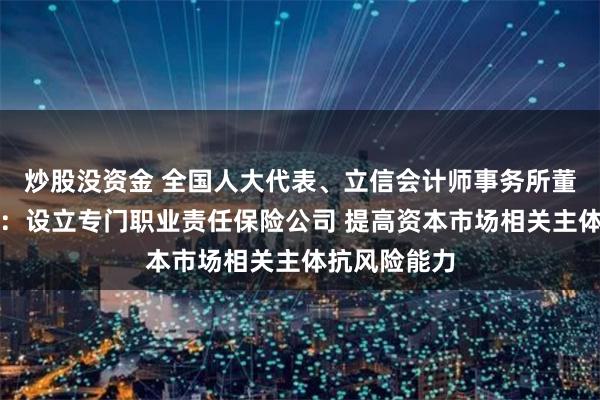 炒股没资金 全国人大代表、立信会计师事务所董事长朱建弟：设立专门职业责任保险公司 提高资本市场相关主体抗风险能力